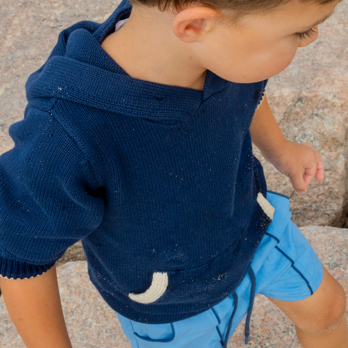 unisex navy knit hoodie