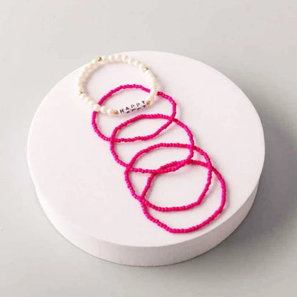 Vibrant Beaded "HAPPY" Bracelets 5  Colors– Stackable Boho Friendship Jewelry (BL18049)