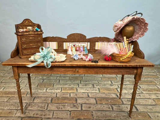 Vintage Artisan Handmade Decorated Sewing Table
