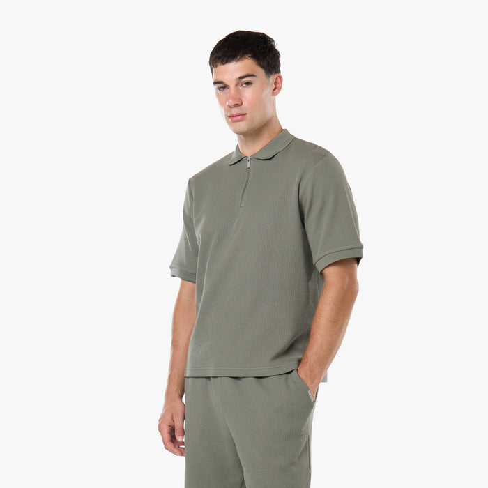 Waffle Knit Polo Twinset | Olive