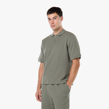 Waffle Knit Polo Twinset | Olive