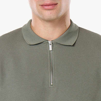 Waffle Knit Polo Twinset | Olive
