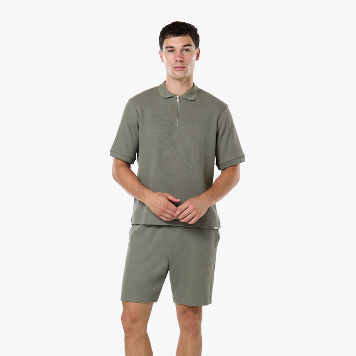 Waffle Knit Polo Twinset | Olive
