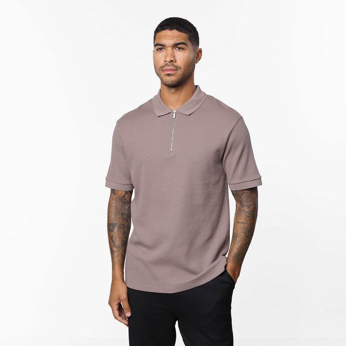Waffle Knit Zip Polo | Brown