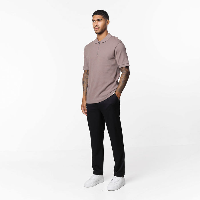 Waffle Knit Zip Polo | Brown