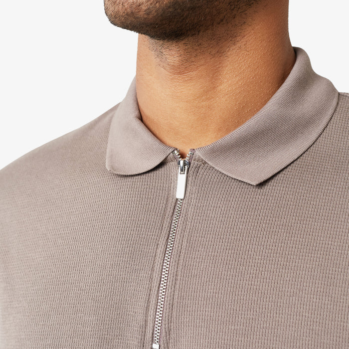 Waffle Knit Zip Polo | Brown
