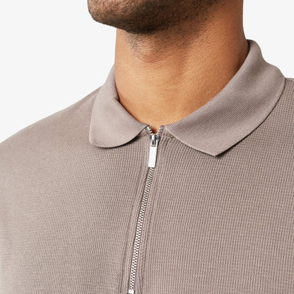 Waffle Knit Zip Polo | Brown