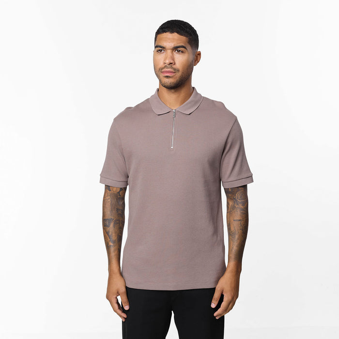 Waffle Knit Zip Polo | Brown