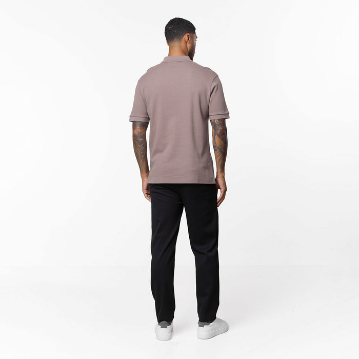 Waffle Knit Zip Polo | Brown