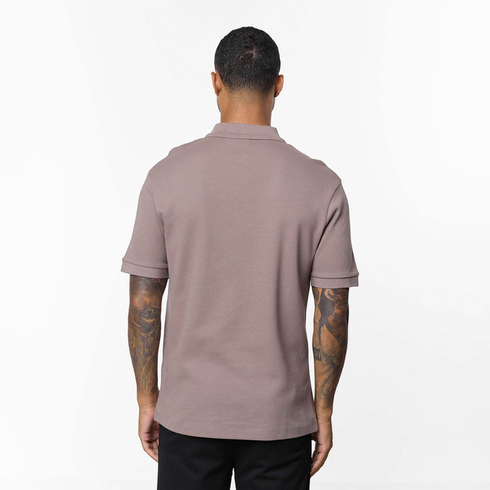 Waffle Knit Zip Polo | Brown