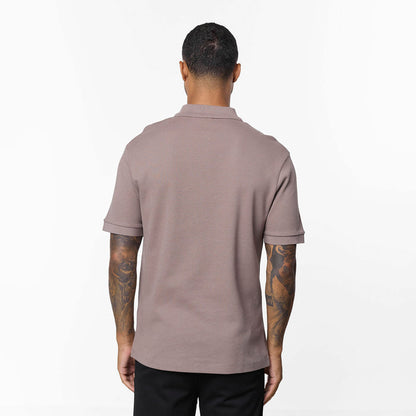 Waffle Knit Zip Polo | Brown