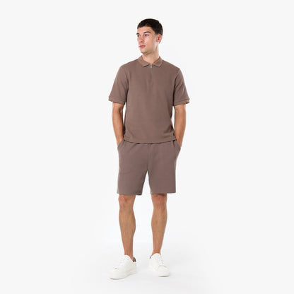 Waffle Knit Zip Polo | Warm Brown