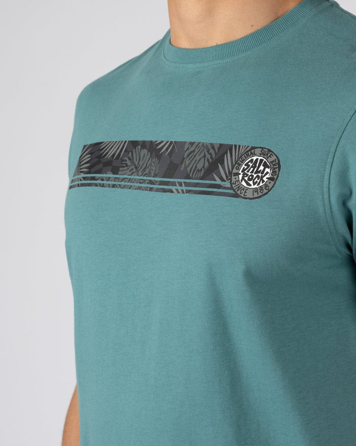 Warp Surf Stripe Mens Short Sleeve T-Shirt in Dark Green