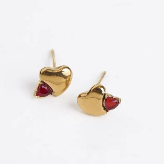 Waterproof Earrings Heart Studs Cubic Zirconia Gemstone