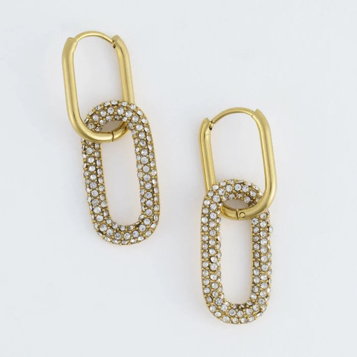 Waterproof Pave Linked Hoop Earrings