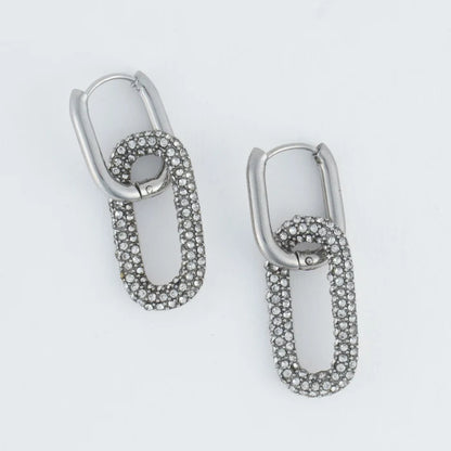 Waterproof Pave Linked Hoop Earrings