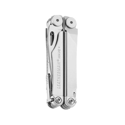 Stainless steel Leatherman Wave® Plus multi-tool, compact design, perfect for home repairs and outdoor projects.