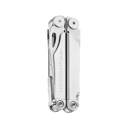 Stainless steel Leatherman Wave® Plus multi-tool closed, showcasing its compact design.