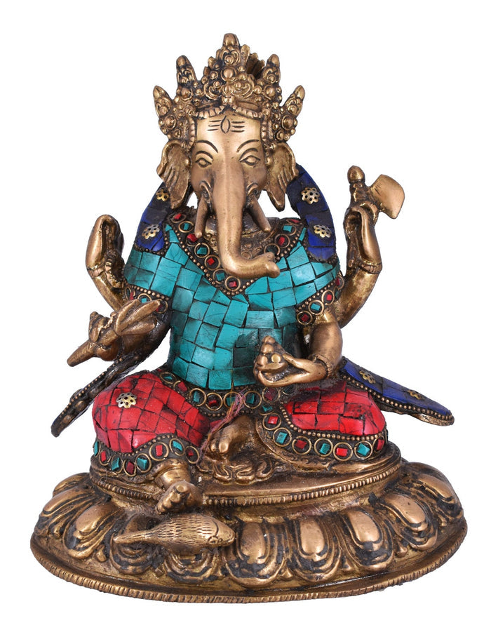 White Whale Brass Ganesh Idol Statue God Ganesha Vinayak Ganpati Sitting Sculpture Bhagwan Entrance Home Warming Vastu Home Décor