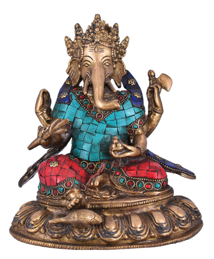 White Whale Brass Ganesh Idol Statue God Ganesha Vinayak Ganpati Sitting Sculpture Bhagwan Entrance Home Warming Vastu Home Décor