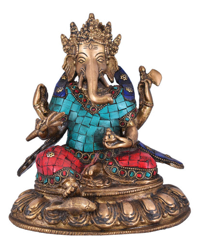 White Whale Brass Ganesh Idol Statue God Ganesha Vinayak Ganpati Sitting Sculpture Bhagwan Entrance Home Warming Vastu Home Décor