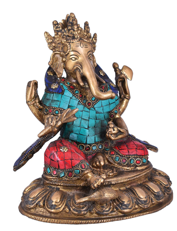 White Whale Brass Ganesh Idol Statue God Ganesha Vinayak Ganpati Sitting Sculpture Bhagwan Entrance Home Warming Vastu Home Décor