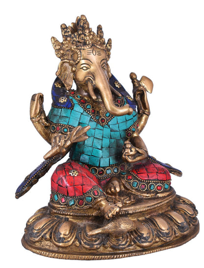 White Whale Brass Ganesh Idol Statue God Ganesha Vinayak Ganpati Sitting Sculpture Bhagwan Entrance Home Warming Vastu Home Décor