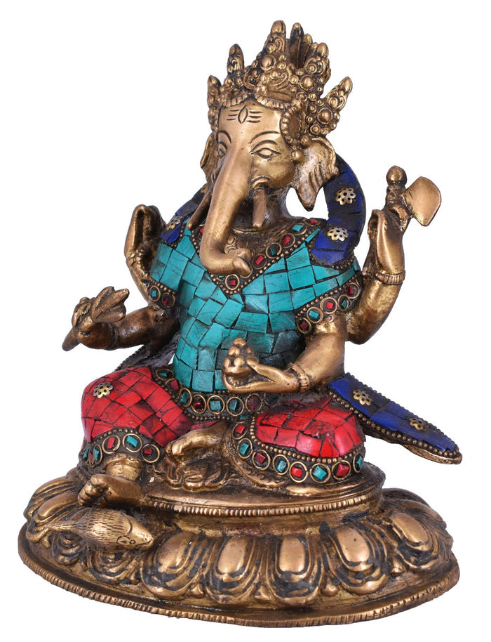 White Whale Brass Ganesh Idol Statue God Ganesha Vinayak Ganpati Sitting Sculpture Bhagwan Entrance Home Warming Vastu Home Décor