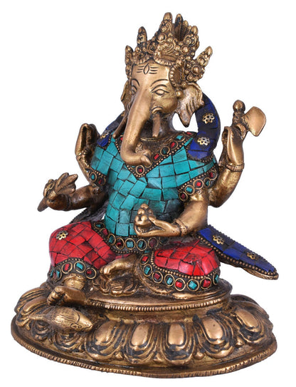 White Whale Brass Ganesh Idol Statue God Ganesha Vinayak Ganpati Sitting Sculpture Bhagwan Entrance Home Warming Vastu Home Décor