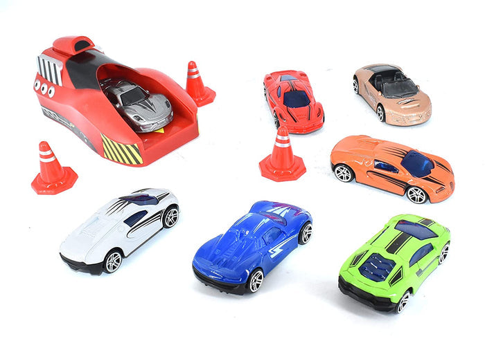 White Whale high Speed Car Launcher Along with Die cast Metal Cars and Stoppers