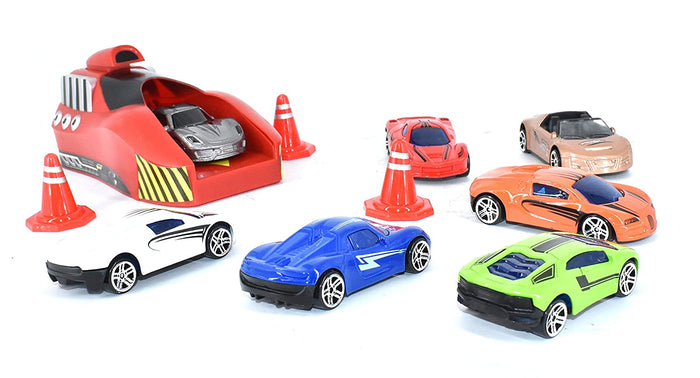 White Whale high Speed Car Launcher Along with Die cast Metal Cars and Stoppers