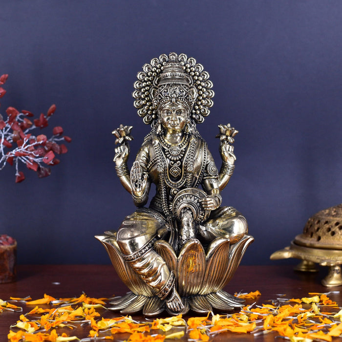 White Whale Superfine Brass Lakshmi Idol Hindu Laxmi Goddess Statue Home Office Showpiece Decor