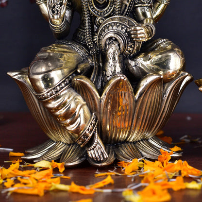 White Whale Superfine Brass Lakshmi Idol Hindu Laxmi Goddess Statue Home Office Showpiece Decor