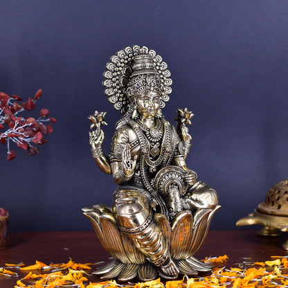 White Whale Superfine Brass Lakshmi Idol Hindu Laxmi Goddess Statue Home Office Showpiece Decor