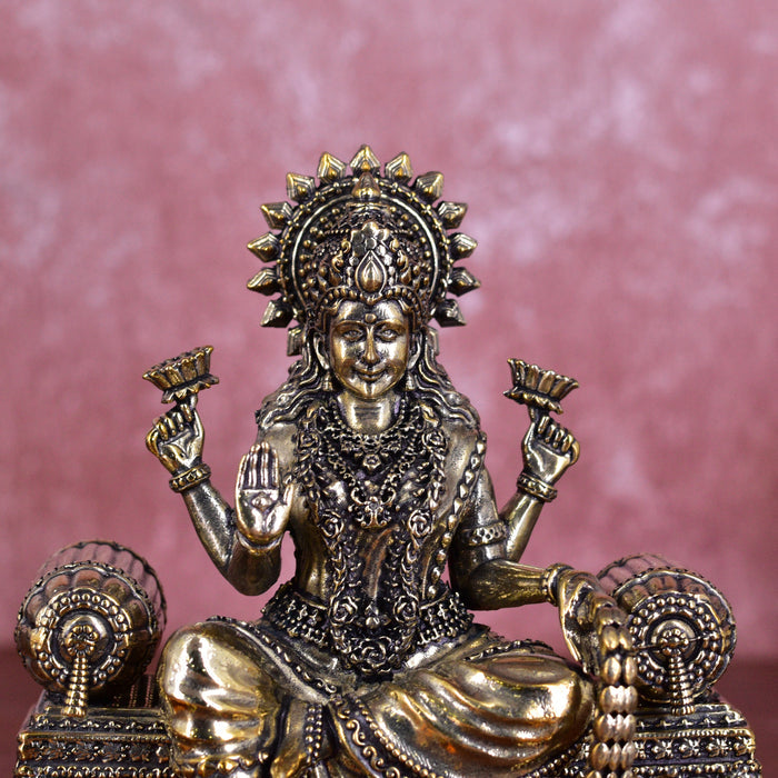 White Whale Superfine Brass Lakshmi Idol Hindu Laxmi Goddess Statue Home Office Showpiece Decor