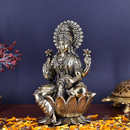 White Whale Superfine Brass Lakshmi Idol Hindu Laxmi Goddess Statue Home Office Showpiece Decor