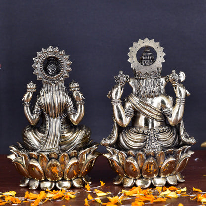White Whale Superfine Brass Laxmi Ganesh Set Idol Showpiece - Brass Gold Finish Lakshmi Ganesha Idols Statue for Diwali Gifts Puja Home Decor Figurine