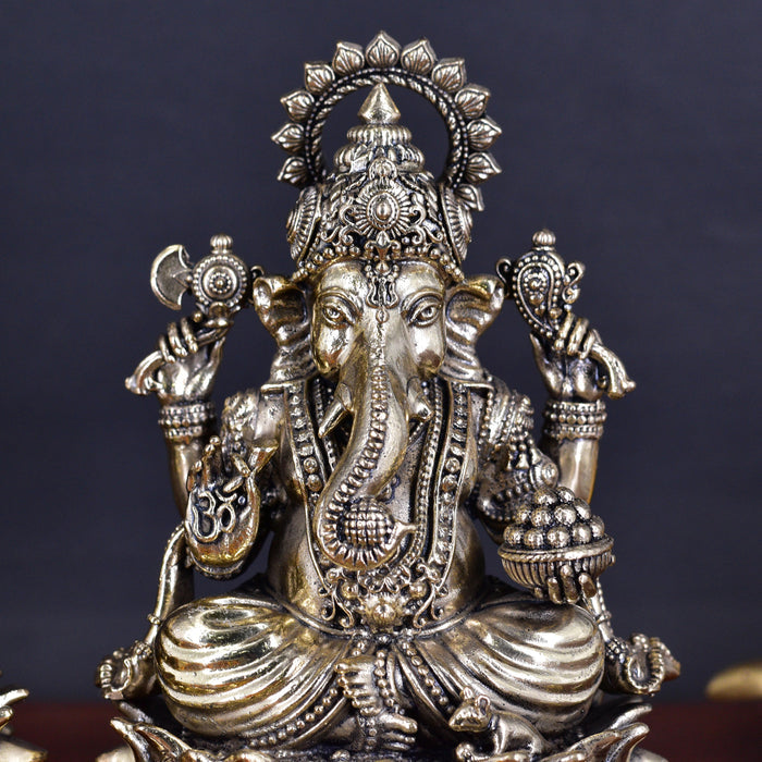 White Whale Superfine Brass Laxmi Ganesh Set Idol Showpiece - Brass Gold Finish Lakshmi Ganesha Idols Statue for Diwali Gifts Puja Home Decor Figurine
