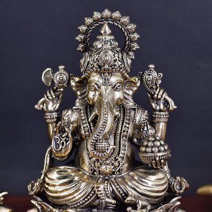 White Whale Superfine Brass Laxmi Ganesh Set Idol Showpiece - Brass Gold Finish Lakshmi Ganesha Idols Statue for Diwali Gifts Puja Home Decor Figurine