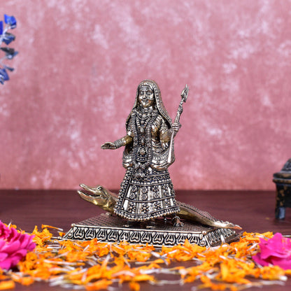 White Whale Superfine Ganga MATA Brass Statue Religious Goddess Sculpture Idol