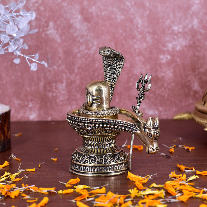 White Whale Superfine Gold Brass Lord Shiva Lingam With Nandi Sculpture Shivling Statue.