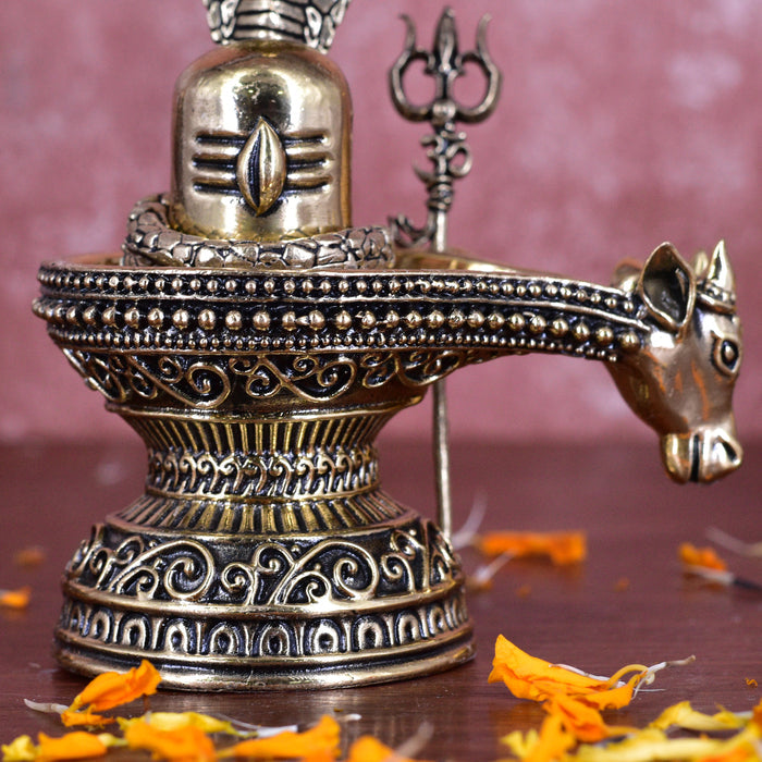 White Whale Superfine Gold Brass Lord Shiva Lingam With Nandi Sculpture Shivling Statue.