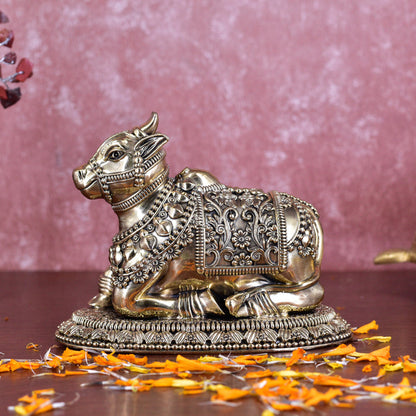 White Whale Superfine Little Brass Shiva Nandi Statue | Murti for Home Decoration | Office Décor