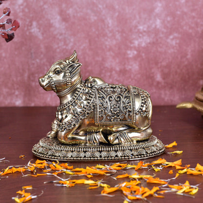 White Whale Superfine Little Brass Shiva Nandi Statue | Murti for Home Decoration | Office Décor