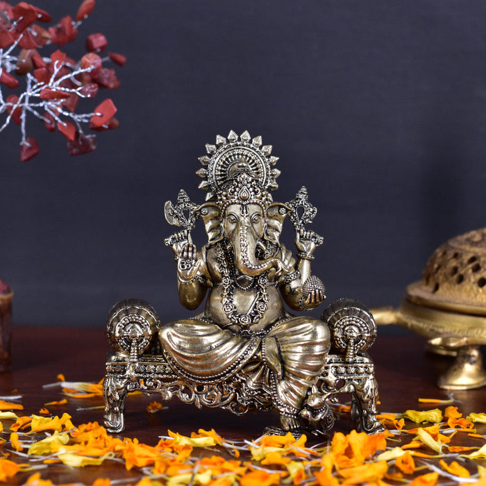 White Whale Superfine Lord Ganesha Brass Statue Hindu Religious Sitting Lord Ganesha  Sculpture Figurine Ideal for Gift & Home Decor