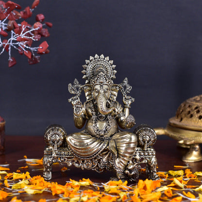 White Whale Superfine Lord Ganesha Brass Statue Hindu Religious Sitting Lord Ganesha  Sculpture Figurine Ideal for Gift & Home Decor