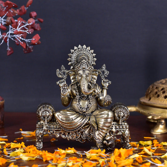 White Whale Superfine Lord Ganesha Brass Statue Hindu Religious Sitting Lord Ganesha  Sculpture Figurine Ideal for Gift & Home Decor