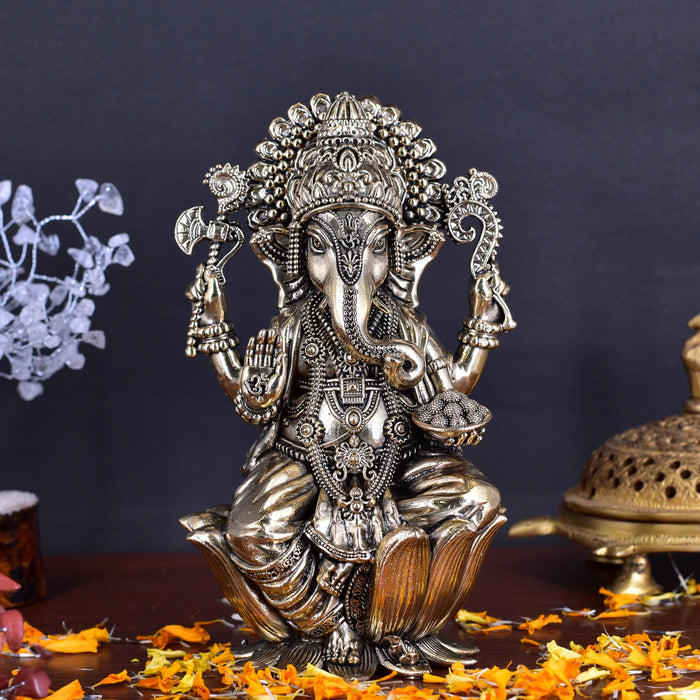 White Whale Superfine Lord Ganesha Brass Statue Hindu Religious Sitting Lord Ganesha  Sculpture Figurine Ideal for Gift & Home Decor