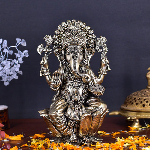 White Whale Superfine Lord Ganesha Brass Statue Hindu Religious Sitting Lord Ganesha  Sculpture Figurine Ideal for Gift & Home Decor