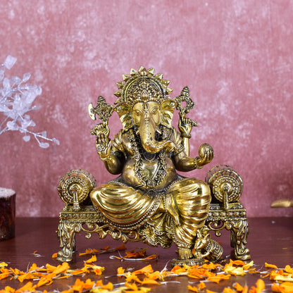 White Whale Superfine Lord Ganesha Brass Statue Hindu Religious Sitting Lord Ganesha  Sculpture Figurine Ideal for Gift & Home Decor
